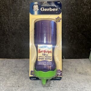 Vintage Gerber Lil Sport Sippy Cup Purple with Plastic Lid Green ~7" tall Y2K